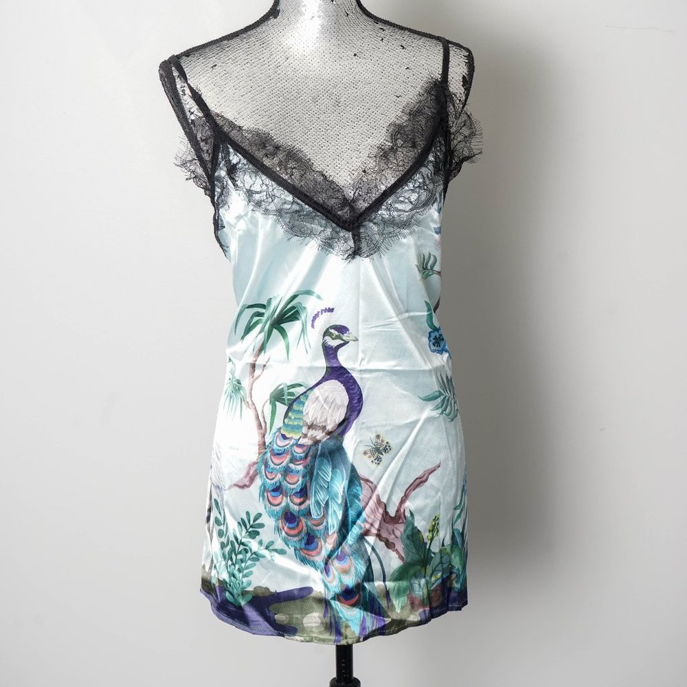 NWT Pixie Lady | Blue & Green Peacock Lace-Accent Satin Pajama Set - 2X